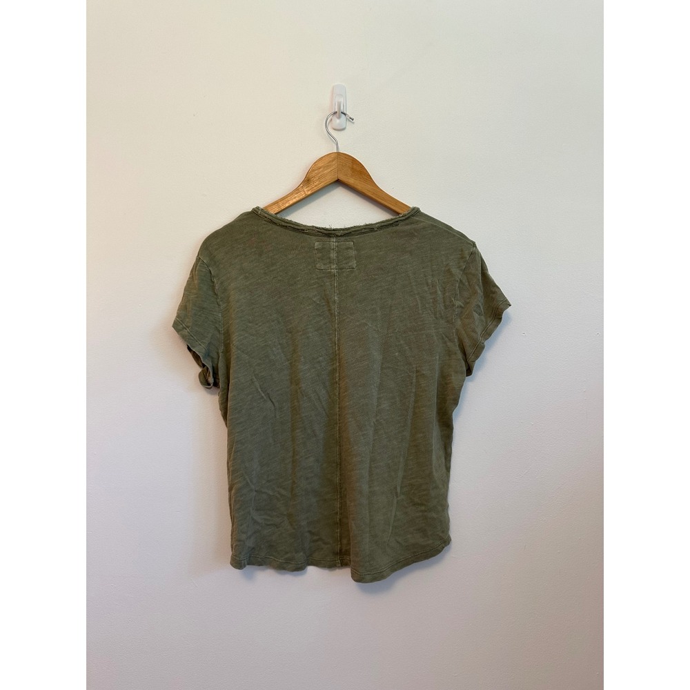 Dear John Anaya Notch Neck Slub Short Sleeve T-Shirt in Olive Green | Size Small - Picture 6 of 10